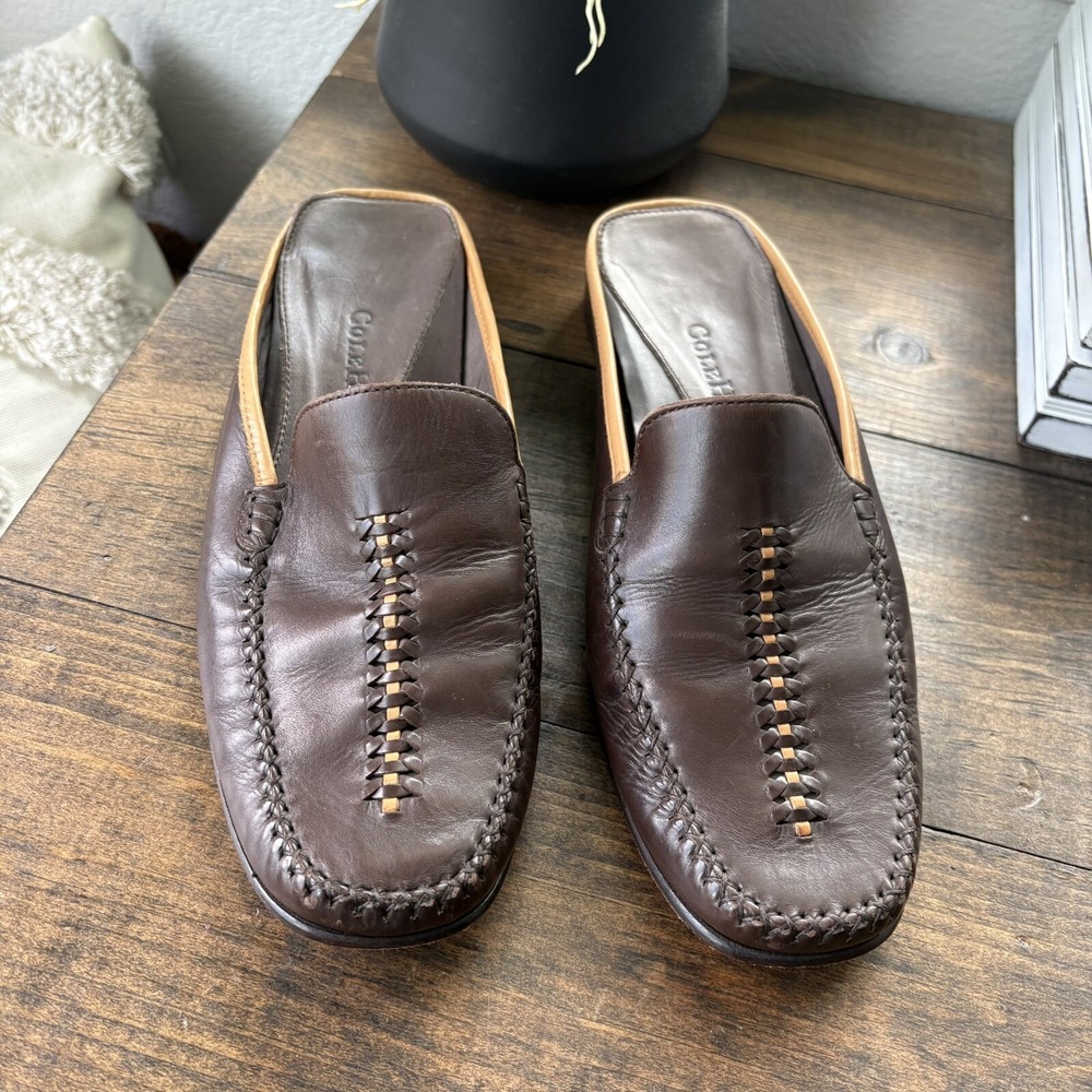 Cole Haan Women's Brown Leather Heel Mule Loafer Preppy Old Money Girly 7 1/2 B